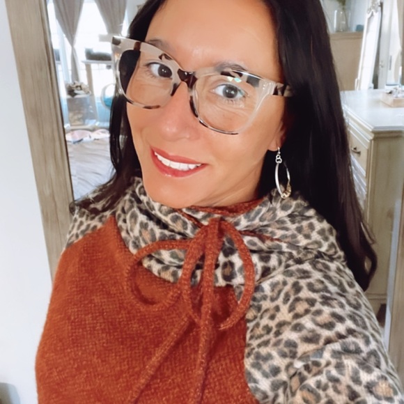 NWT Rust/Leopard Print Turtleneck Hoodie Sweater - Picture 7 of 9